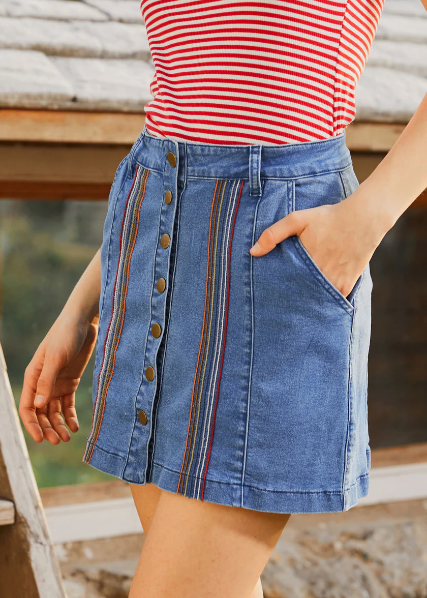 ALBERTO-A Spring Fling Button Down A-Line Jean Skirt