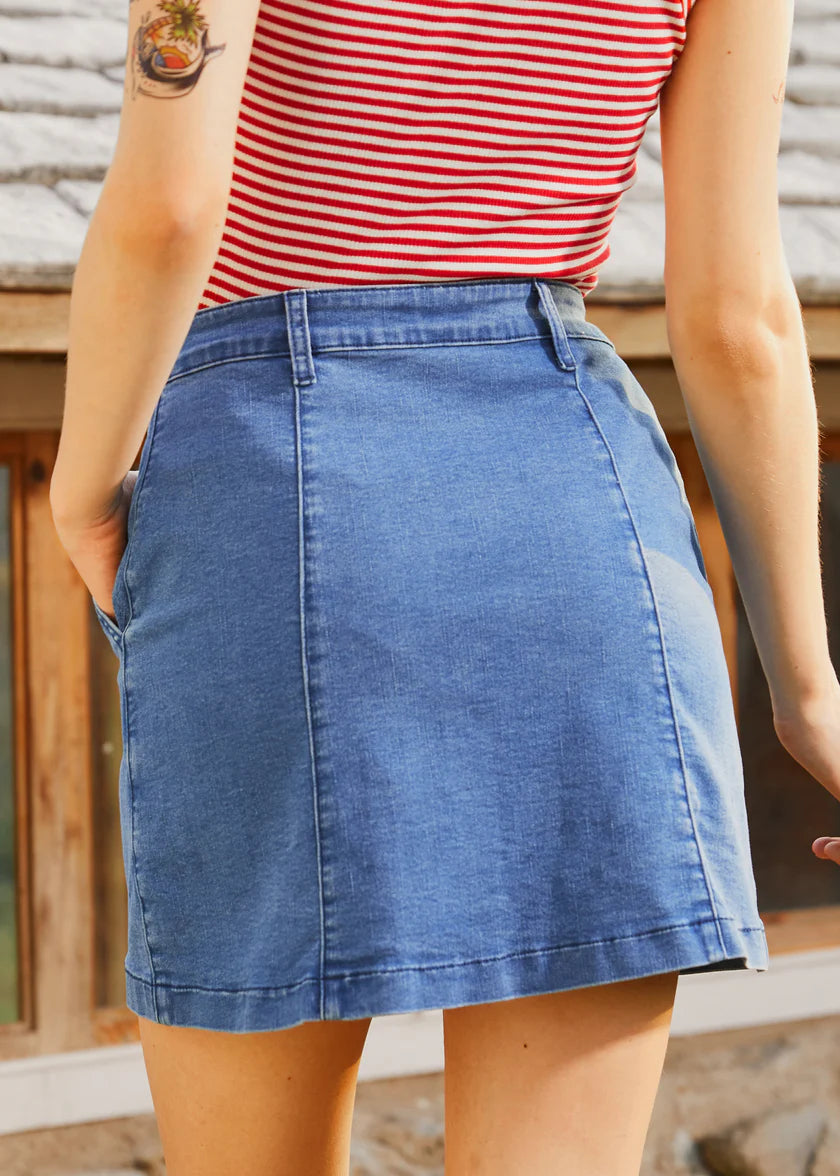 ALBERTO-A Spring Fling Button Down A-Line Jean Skirt